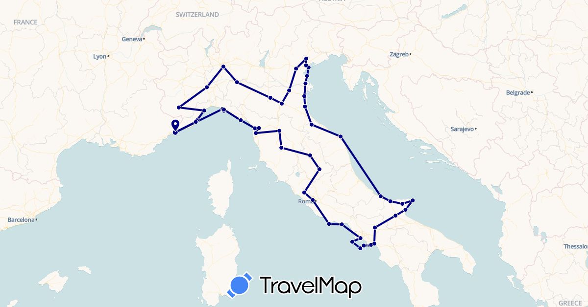 TravelMap itinerary: driving in Italy, Monaco, San Marino (Europe)